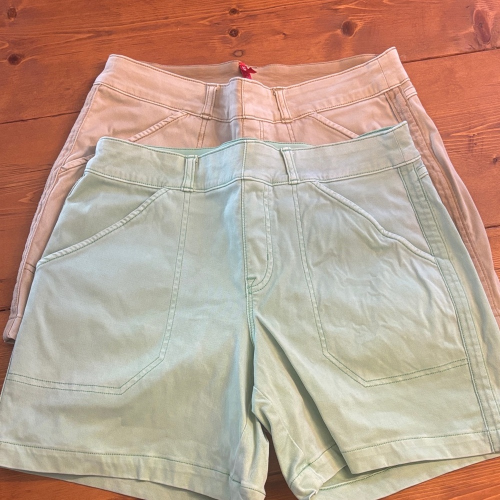SPANX 2 pair Shorts - Mint and Beige, M EUC
